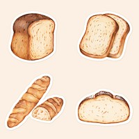 Golden brown bread sticker psd illustration collection
