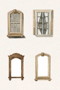 Old window architecture vector set watercolor illustration