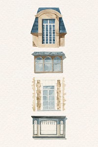 Vintage window architecture watercolor illustration collection