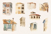 Old European architectural building watercolor collection