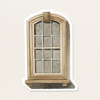 Psd hand drawn watercolor vintage European stone window architectural illustration