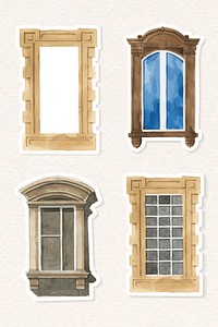 Old European window architecture watercolor set