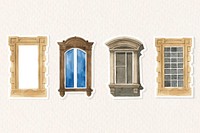 Vintage window architectural set watercolor clipart