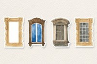 Vintage window architecture watercolor psd illustration collection