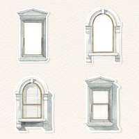 Vintage window architecture watercolor illustration collection