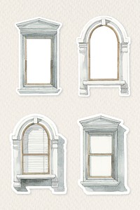 Vintage window architecture watercolor psd illustration set