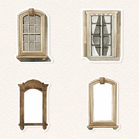 Vintage window architecture watercolor illustration collection