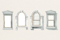 Psd old window architecture watercolor clipart set