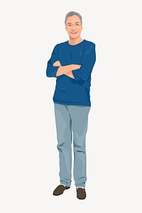 Senior man sticker, full body length character illustration