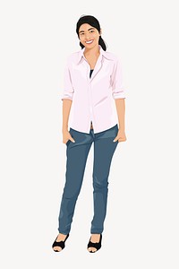 Indian woman standing, character illustration psd