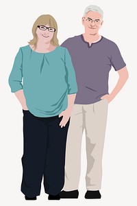 Senior couple illustration, standing character collage element