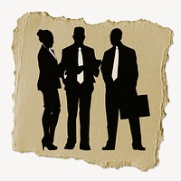 Business people silhouette ripped paper, sticker collage element 