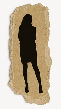 Standing businesswoman silhouette ripped paper, sticker collage element