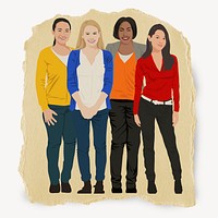 Diverse women standing, kraft ripped paper  collage element, journal sticker design