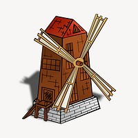 Vintage windmill clipart, illustration psd. Free public domain CC0 image.