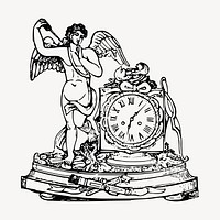 Cupid clock drawing, vintage illustration psd. Free public domain CC0 image.