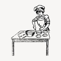 Cooking woman drawing, vintage illustration. Free public domain CC0 image.