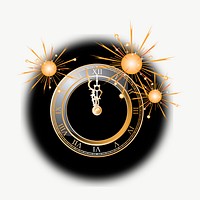 New Year clock clipart, illustration vector. Free public domain CC0 image.