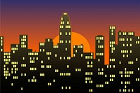 Sunset cityscape clipart, illustration vector. Free public domain CC0 image.