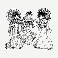 Women's kimono drawing, illustration psd. Free public domain CC0 image.