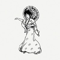 Women's kimono drawing, illustration psd. Free public domain CC0 image.