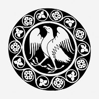 Eagle ornate badge drawing, illustration. Free public domain CC0 image.