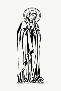 Virgin Mary drawing, illustration vector. Free public domain CC0 image.