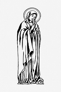 Virgin Mary drawing, illustration. Free public domain CC0 image.