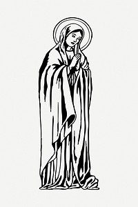 Virgin Mary drawing, illustration psd. Free public domain CC0 image.