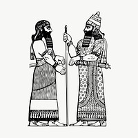 Assyrian kings drawing, illustration vector. Free public domain CC0 image.