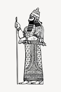 Assyrian king drawing, illustration vector. Free public domain CC0 image.