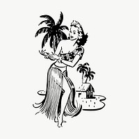 Hawaiian woman drawing, illustration vector. Free public domain CC0 image.
