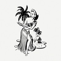 Hawaiian woman drawing, illustration psd. Free public domain CC0 image.