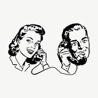 Couple phone call drawing, illustration vector. Free public domain CC0 image.