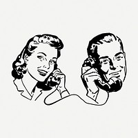 Couple phone call drawing, illustration psd. Free public domain CC0 image.