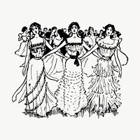 Vintage dancers drawing, illustration vector. Free public domain CC0 image.