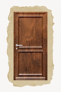 Wooden door, ripped paper collage element