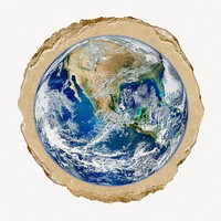 Globe, environment, ripped paper collage element