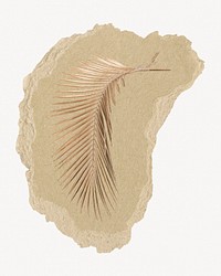 Gold palm leaf branch, ripped paper collage element