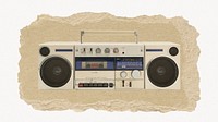 Retro boom box, ripped paper collage element