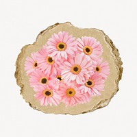 Pink daisy flowers, ripped paper collage element