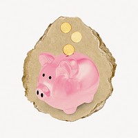 Piggy bank, ripped paper collage element