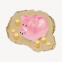 Piggy bank, ripped paper collage element