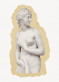 Greek goddess statue, ripped paper collage element