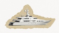 Yacht travel, ripped paper collage element