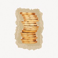 Gold coins, money, ripped paper collage element