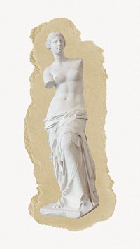 Greek goddess statue, ripped paper collage element