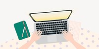 Cute business background, hands typing on laptop vector