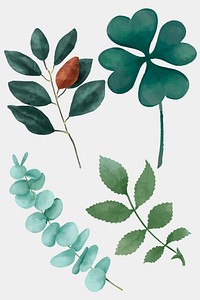Green leaves vector hand drawn cut out collection