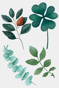 Green plants hand drawn psd illustration collection